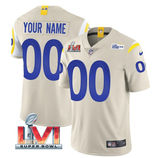 Men's Los Angeles Rams ACTIVE PLAYER Custom 2022 Bone Super Bowl LVI Vapor Limited Stitched Jersey Men's Los Angeles Rams ACTIVE PLAYER Custom 2022 Bone Super Bowl LVI Vapor Limited Stitched Jersey